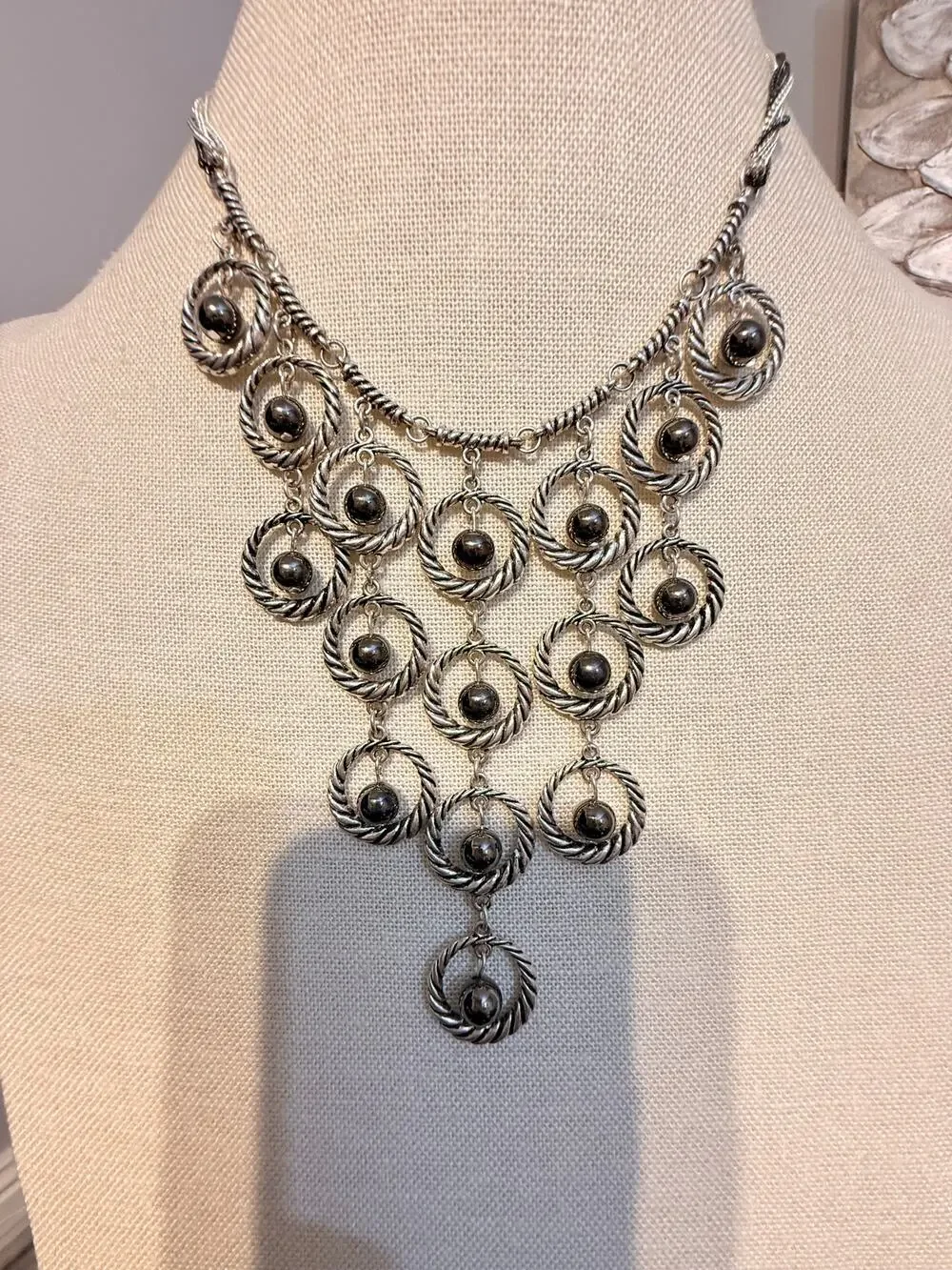 Vintage NOS Alfani Silver Tone Bib Statement Necklace